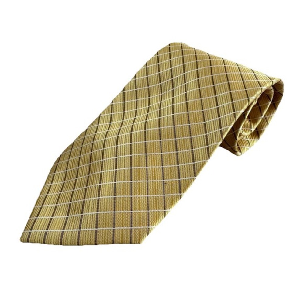 SISLEY Mens Gold/White/Tan Plaid Tie‎ - 3.5"W x 57"L